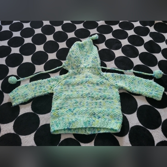Handmade 3 Piece Toddler Crochet Green & Blue Jacket, Hat, Sock Set - Picture 4 of 7